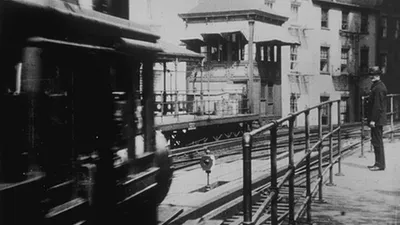 New York. Arrival of a Train at Battery Place