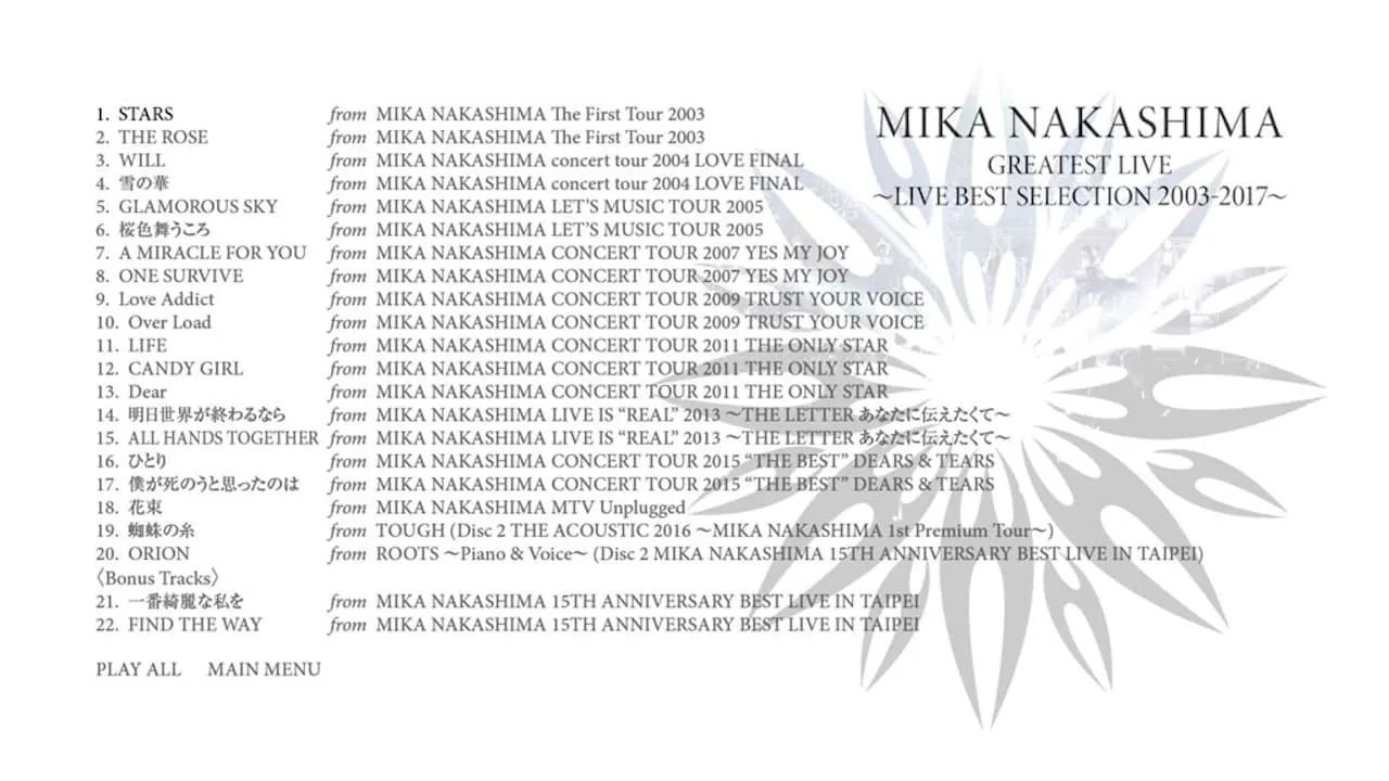 MIKA NAKASHIMA GREATEST LIVE ~LIVE BEST SELECTION 2003~2017